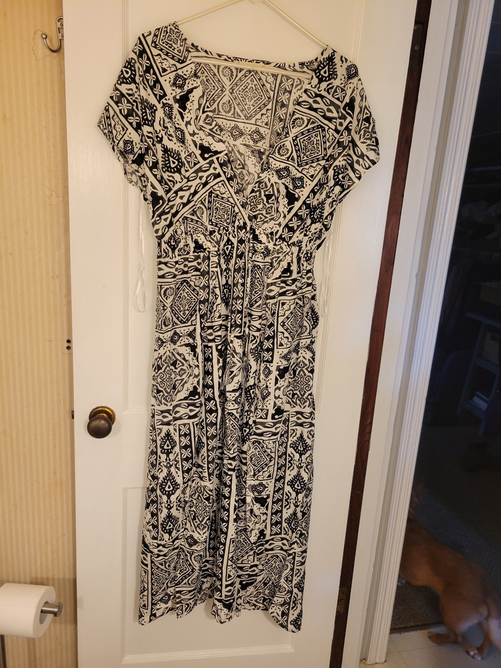 Black & White Printed Wrap-Style Maxi Dress/Beach Cover Up